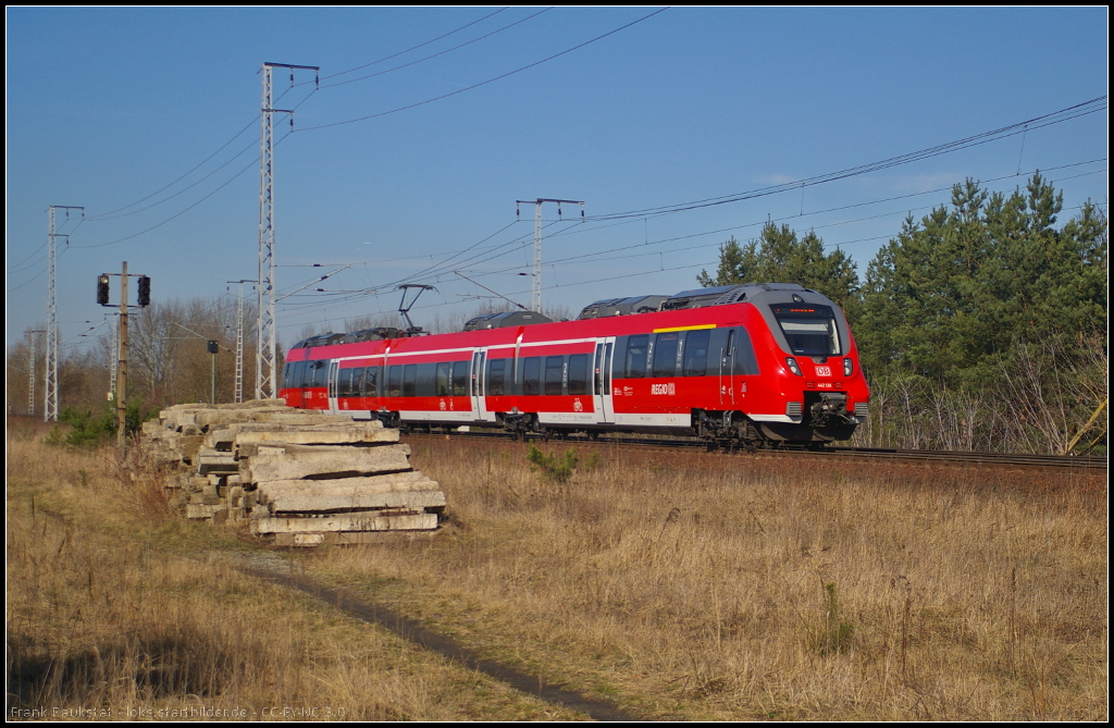 DB Regio 442 138 am 20.03.2014 auf Dienstfahrt nach Schnefeld durch die Berliner Wuhlheide