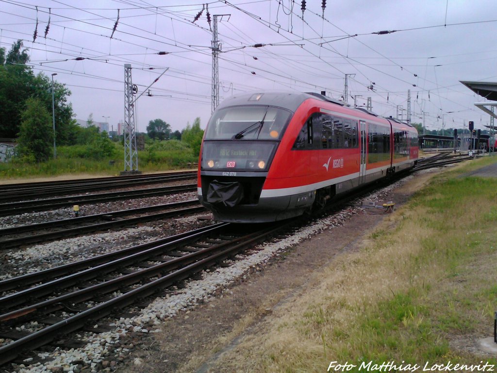 642 078/578 als RB12 mit ziel Graal-Mritz (In der Zielanzeige Steht noch Rostock Hbf drinne) bei der Ausfahrt aus Rostock Hbf am 22.6.13 