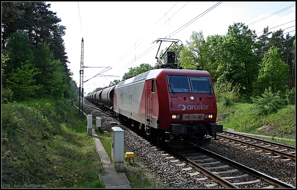 arcelor 145-CL 002 / 145 082 mit Druckkesselwagen Richtung FFO (gesehen Grnheide Fangschleuse 25.05.2010)