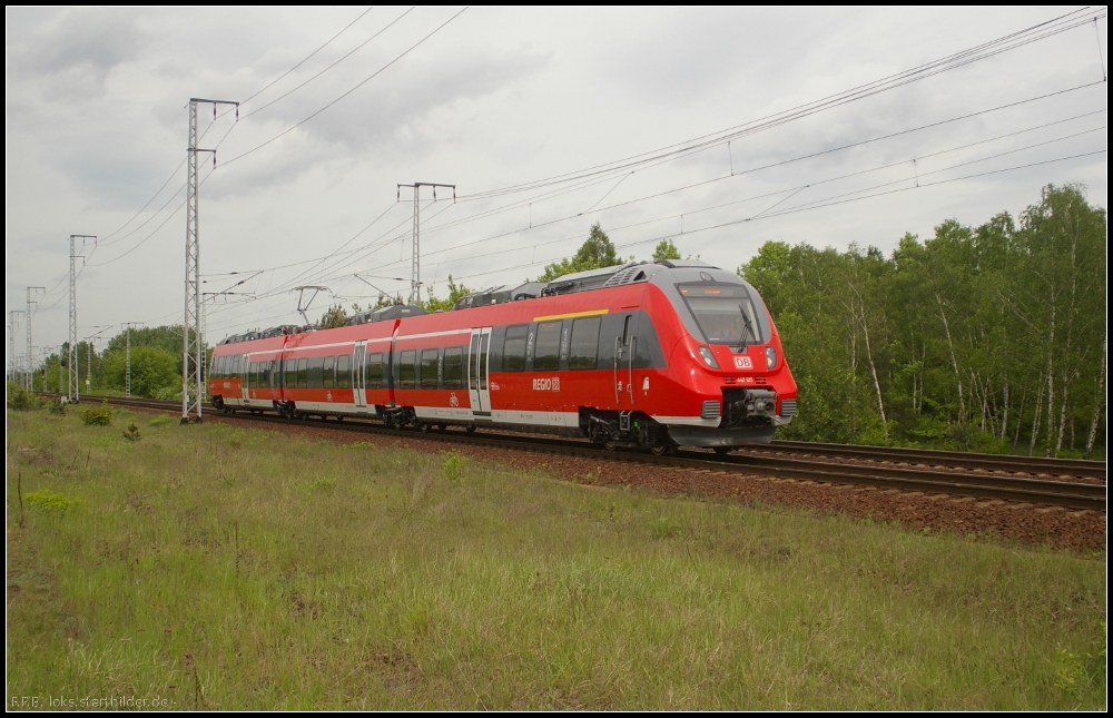 DB Regio 442 125 hat im Display  RB14 Nauen  bei einer Probefahrt am 10.05.2012 in der Berliner Wuhlheide geschaltet