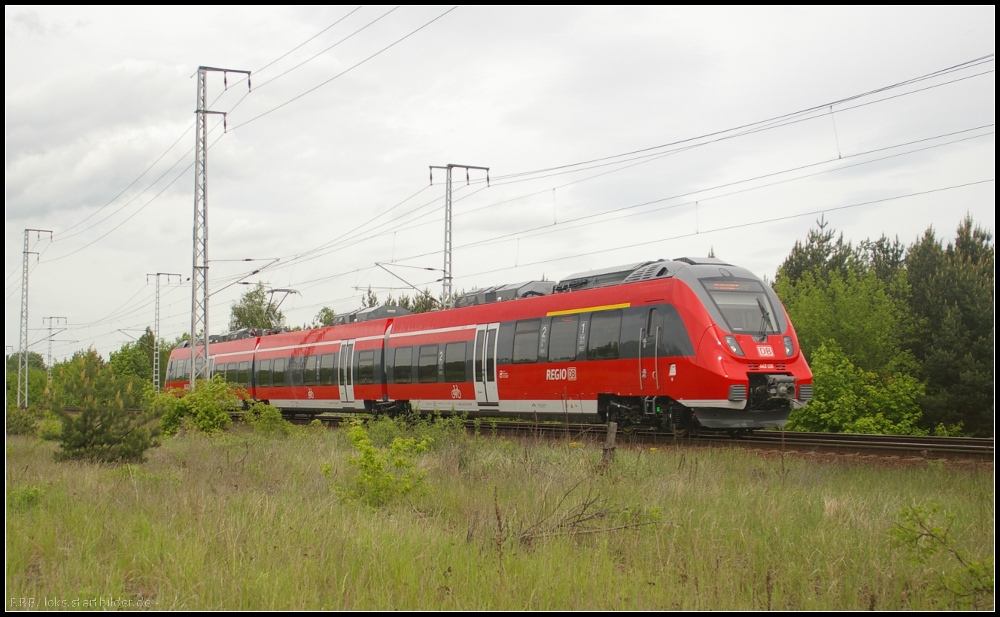 DB Regio 442 126 auf Probefahrt (NVR-Nummer 94 80 0 442 126-9 D-DB, gesehen Berlin Wuhlheide 10.05.2012)