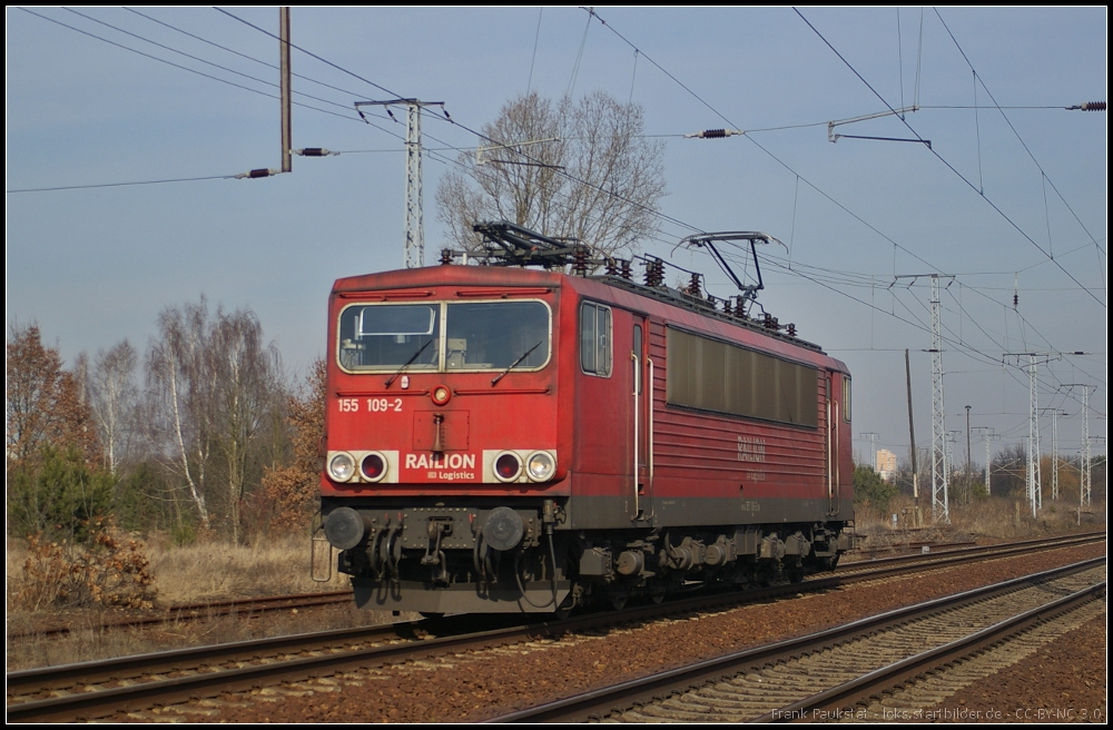 DB Schenker 155 109-2 solo am 06.03.2013 in der Berliner Wuhlheide