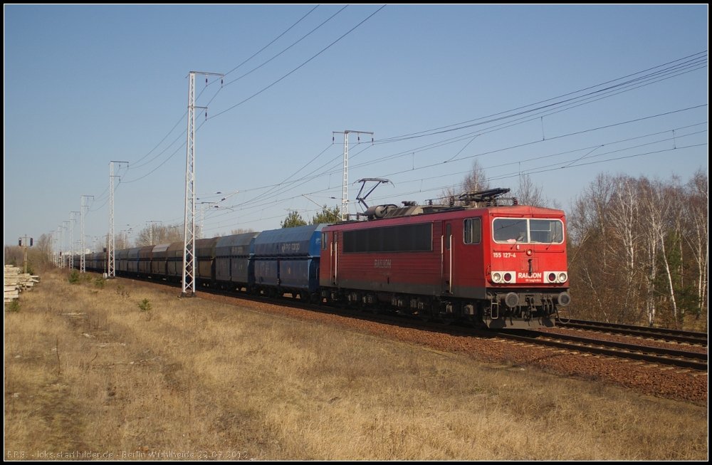 DB Schenker 155 127-4 mit PKPC Falns-Wagen (gesehen Berlin Wuhlheide 22.03.2012)