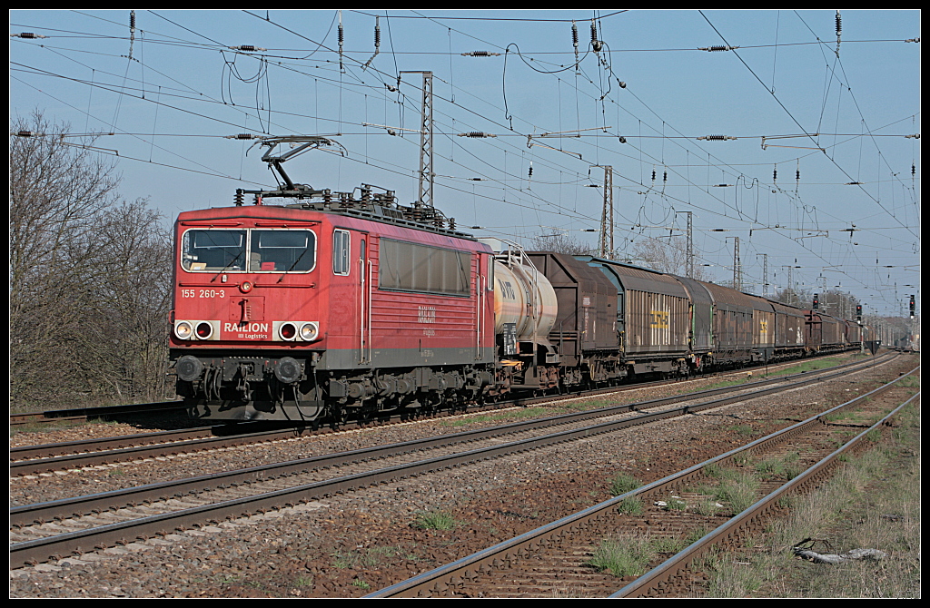 DB Schenker 155 260-3 und gemischtem Gterzug (Nuthetal-Saarmund 07.04.2010)