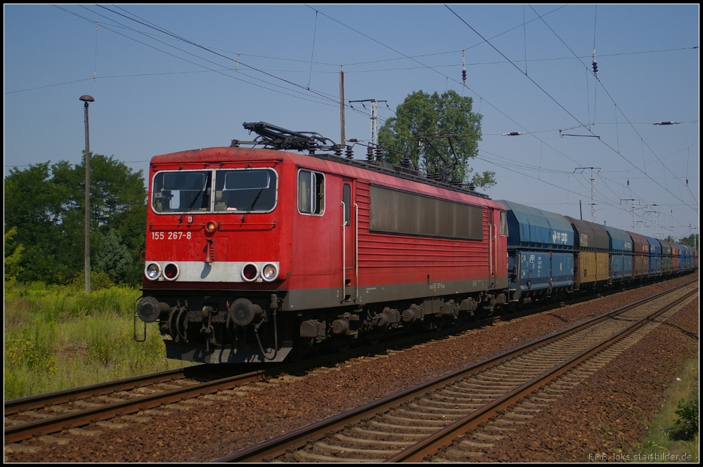 DB Schenker 155 267 mit Kohle am 27.07.2012 in Berlin Wuhlheide
<br><br>
Update: Verschrottet in Opladen 16.03.2015