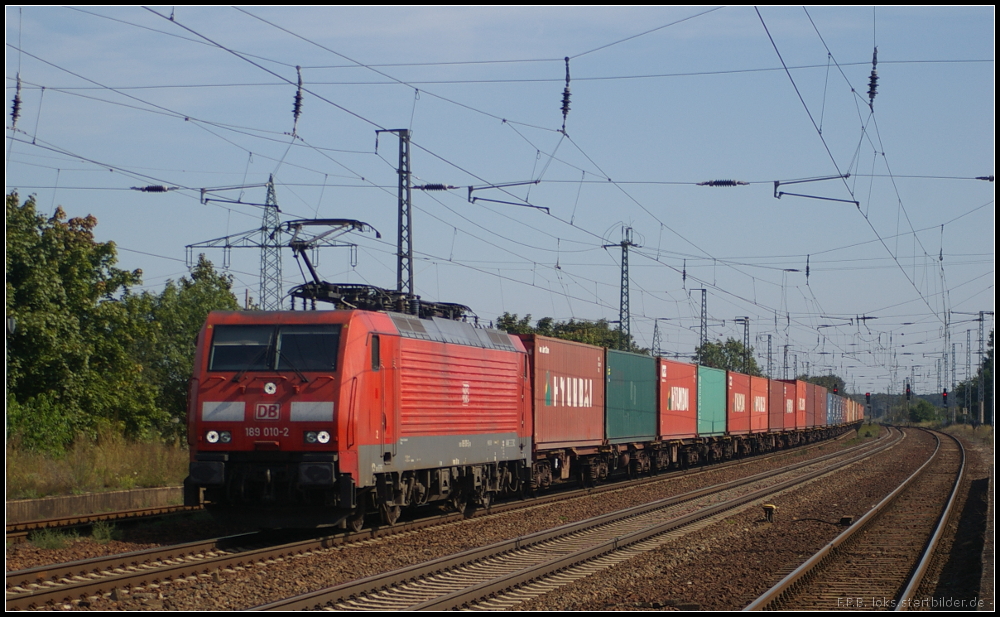 DB Schenker 189 010-2 mit Containerzug am 10.09.2012 in Nuthetal-Saarmund