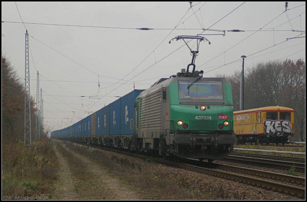 ITL 437024 mit der  Blauen Wand  am 19.11.2010 in Berlin-Friedrichshagen (NVR-Nummer 91 87 0037 024-3 F-AKIEM)