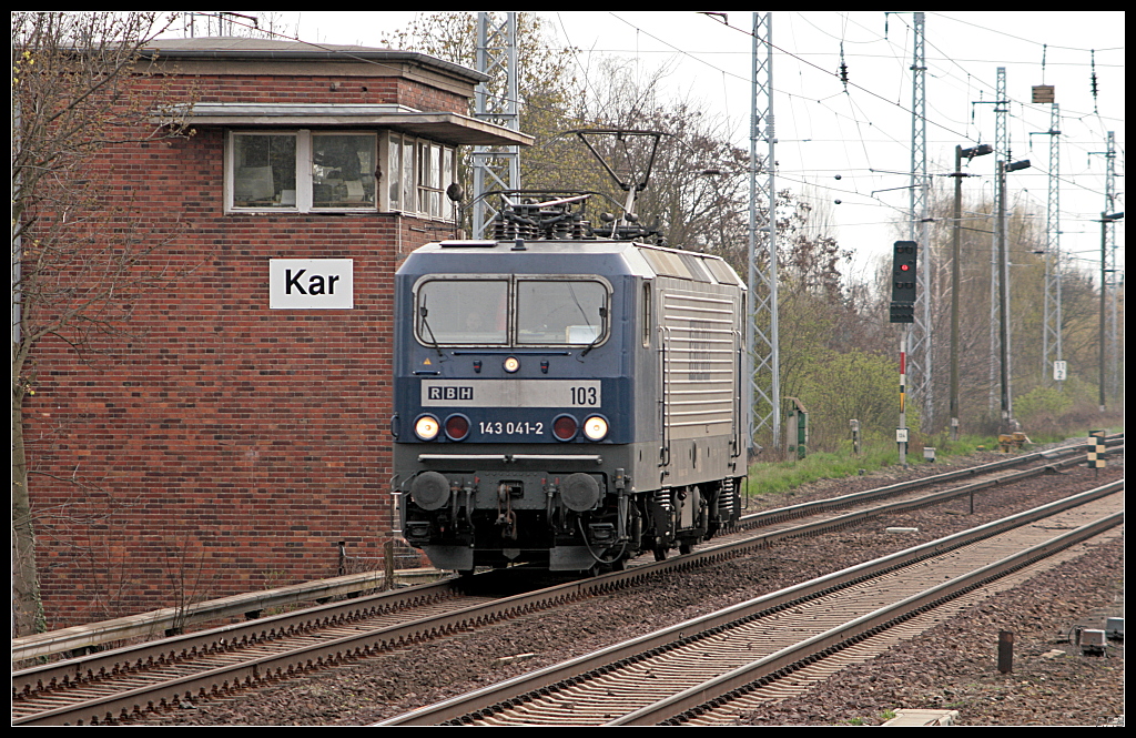 RBH 103 / 143 041-2 fuhr am 13.04.2010 solo durch Berlin Karow
<br><br>
- Update: 08.2018 bei Fa. Bender, Opladen