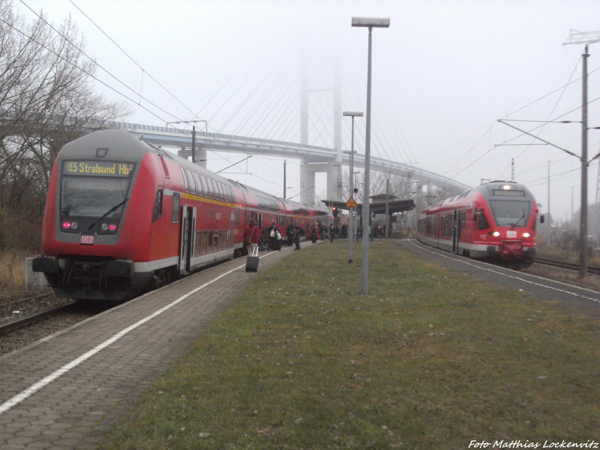 114 003-7 als RE5 mit Ziel Holzdorf (Elster) & BR 429 als RE9 mit ziel Stralsund Hbf im Bahnhof Stralsund R�gendamm am 3.12.13 