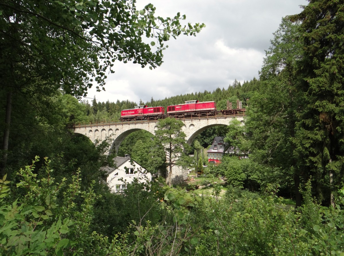 202 240 und 202 738-1 der EBS zu sehen am 07.07.14 kurz vor Wurzbach.