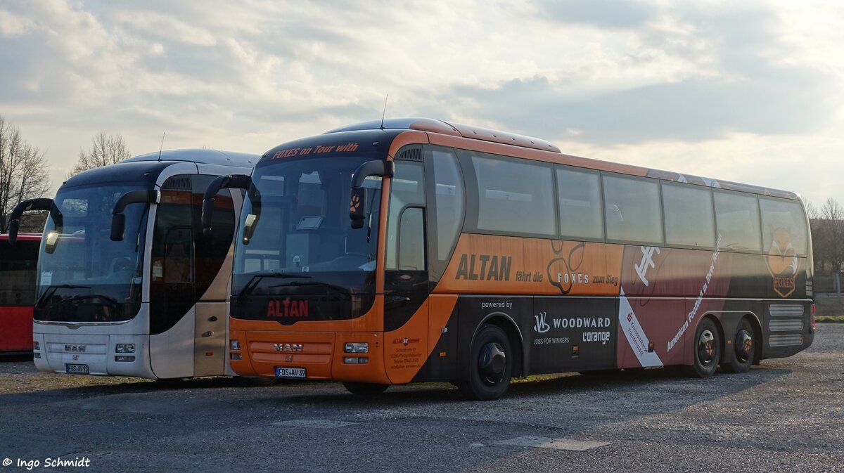 ALTAN Taxi & Busreisen aus Altensteig | Teambus Black Forest Foxes | FDS-AV 39 | MAN Lion`s Coach C | 07.03.2021 in Leinfelden-Echterdingen