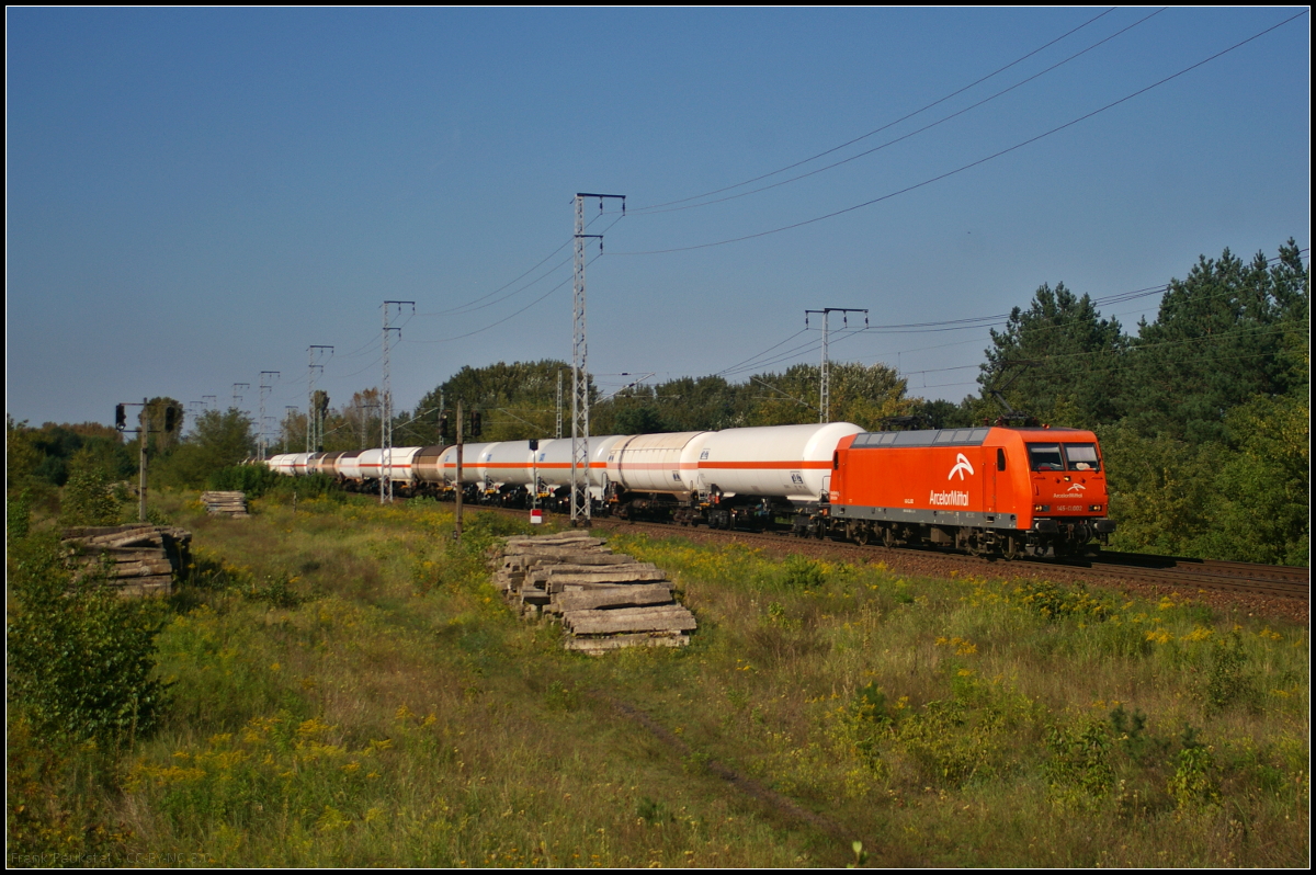 ArcelorMittal 145-CL 002 / 145 082-4 fuhr mit Druckkesselwagen am 29.08.2017 durch die Berliner Wuhlheide