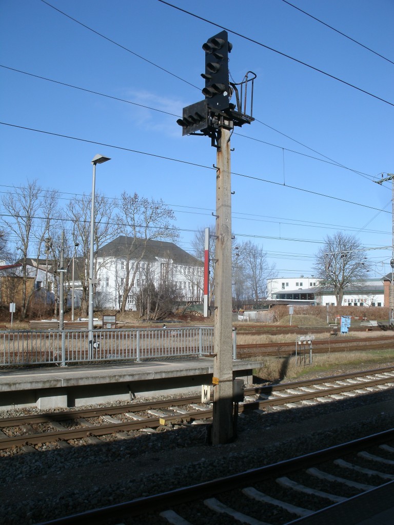 Ausfahrsignal M von Bergen/Rügen,am 09.Februar 2014,in Richtung Lietzow.