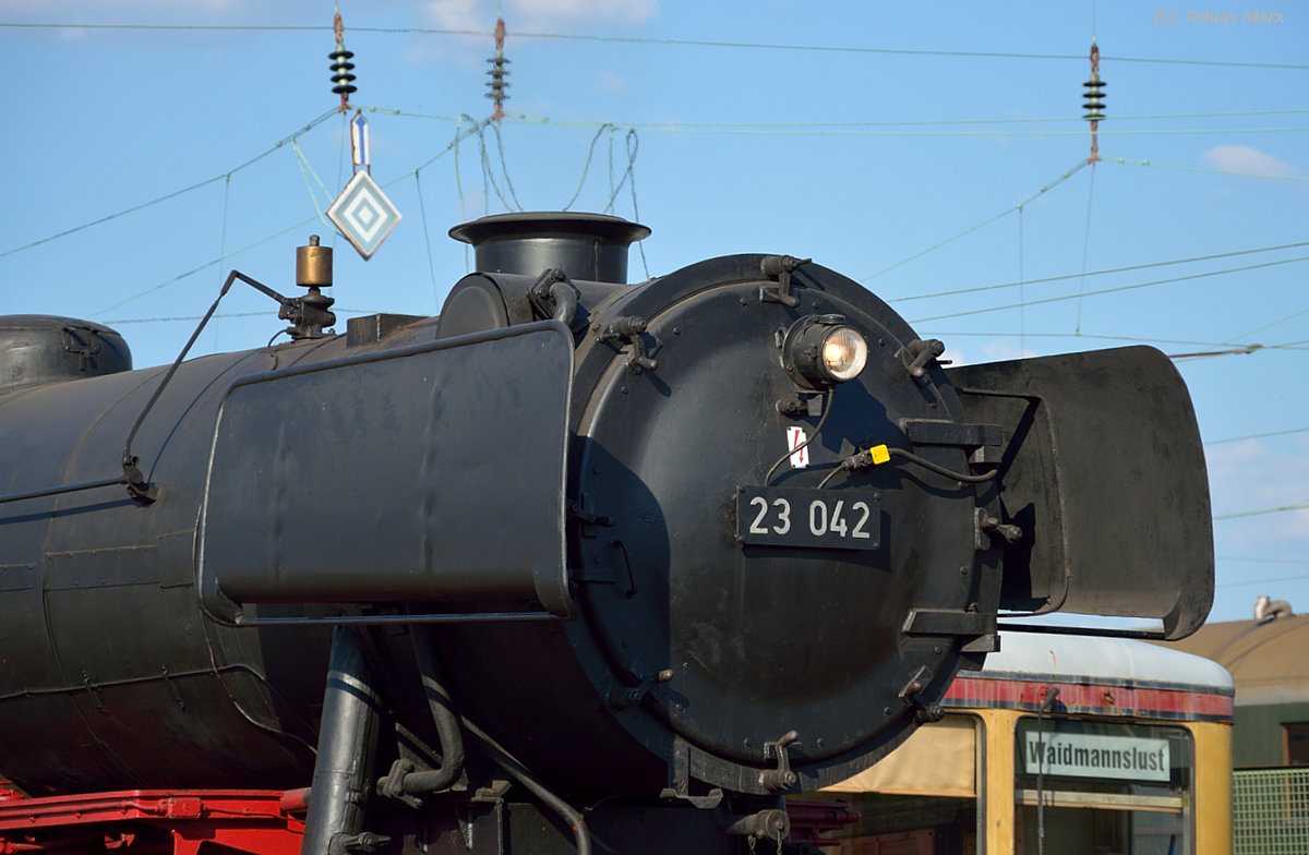 Blick auf die Rauchkammer der 23 042 whrend den Bahnwelttagen 2016