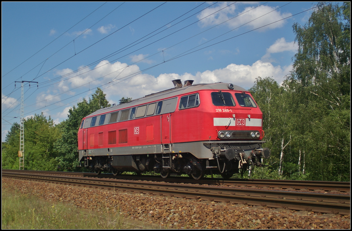 DB Fahrwegdienste 218 249-1 fuhr am 09.08.2017 solo durch die Berliner Wuhlheide