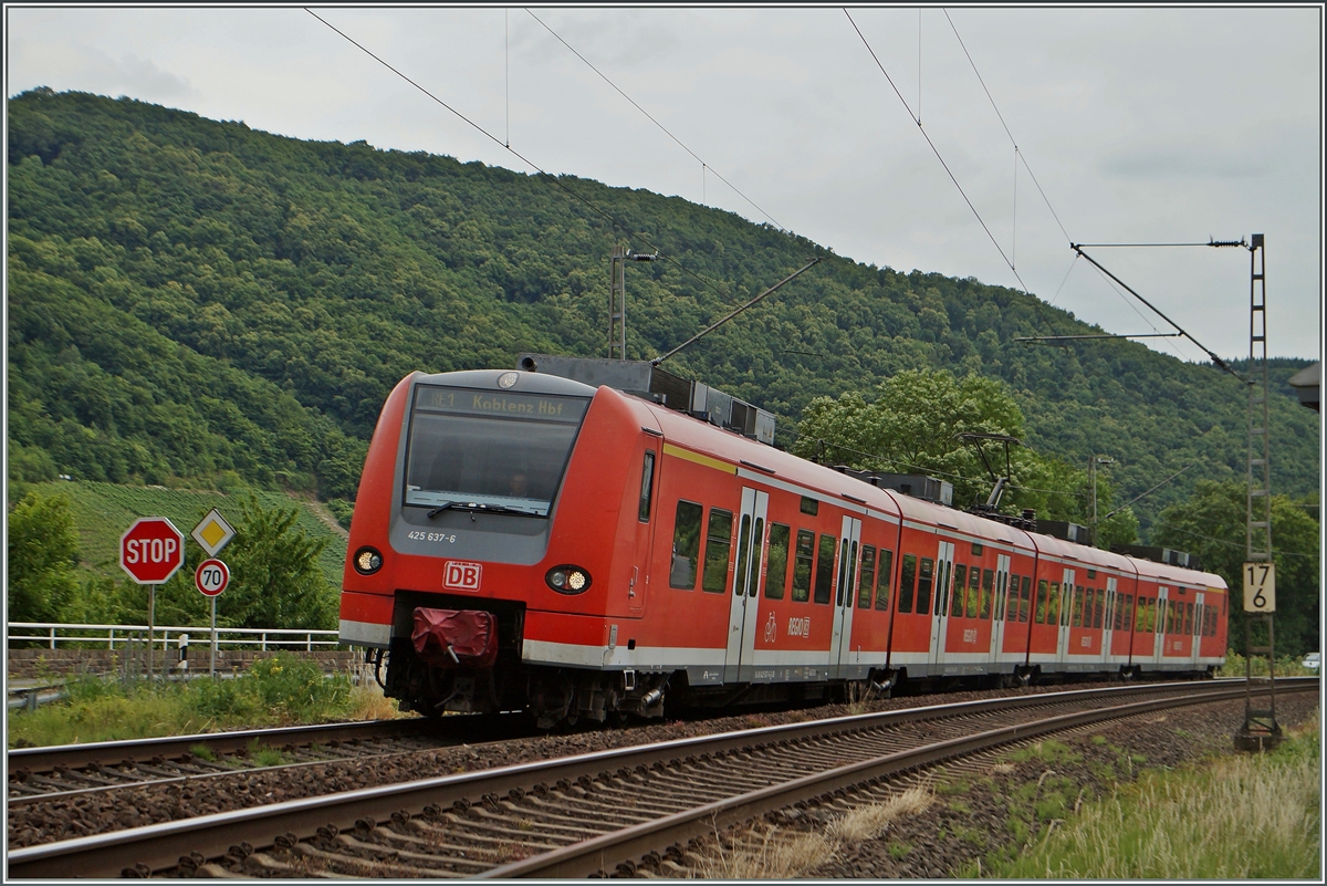 Der ET 425 637-6 bei Kobern Gondorf auf der Fahrt nach Koblenz. 
20. Juni 2014