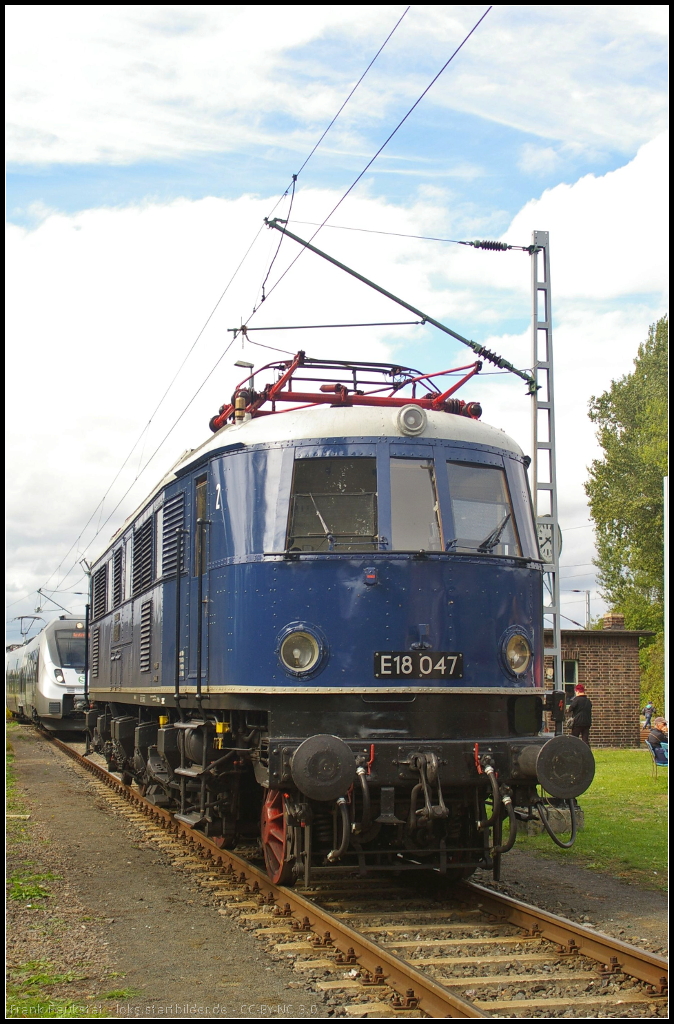 DRG E 18 047 / 118 047 des Verkehrsmuseum Nürnberg war bei den Bahnaktionstagen des Förderverein Berlin-Anhaltinische Eisenbahn e.V. am 15.09.2013 in Lutherstadt Wittenberg zu Gast