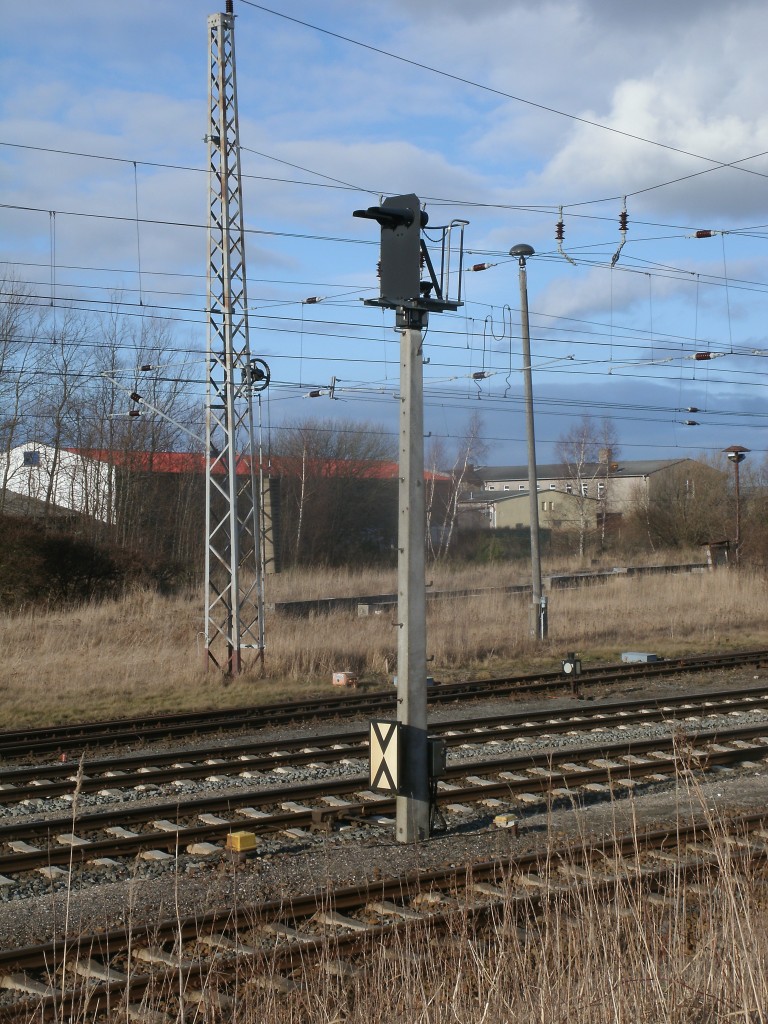 Durchfahrvorsignal für das Ausfahrsignal L,am 09.Februar 2014,in Bergen/Rügen.