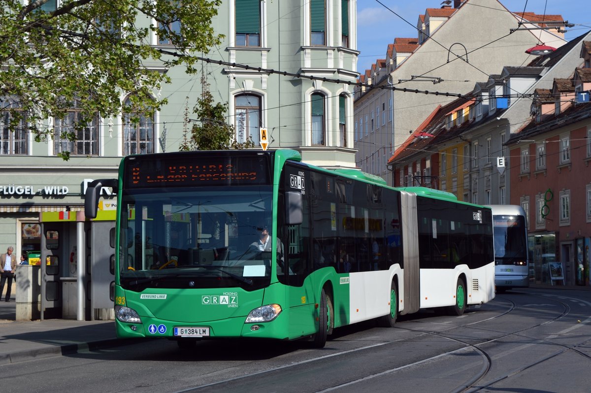 Holding Graz Citaro 2 G WN 193 als Linie  B  bei der Haltestelle Jakominiplatz/Steirerhof.
