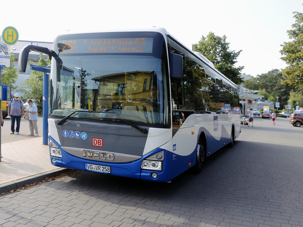 Iveco-Irisbus Crossway der DB Tochter UBB stand am 30. August 2019 als Linie 291 nach Ahlbeck(Grenze) von Basin via Heringsdorf an der Haltestelle Bansin Seebad.