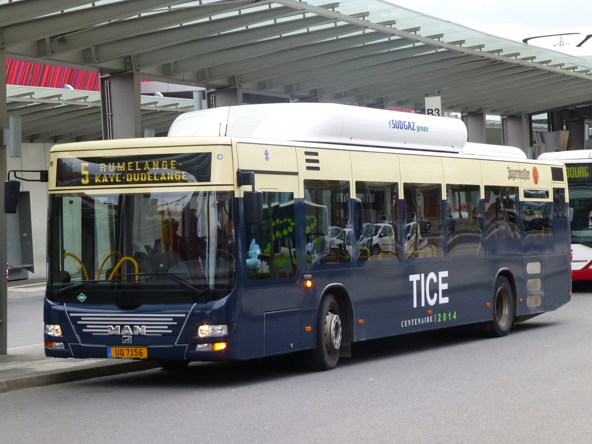 Luxemburg, Esch, TICE Bus Neoman im Retrolook zum 100. Jahrestag der TICE Grndung. MODELL: NL 313/A21 Lions City CNG - MOTOR: MAN E08. 06.11.14