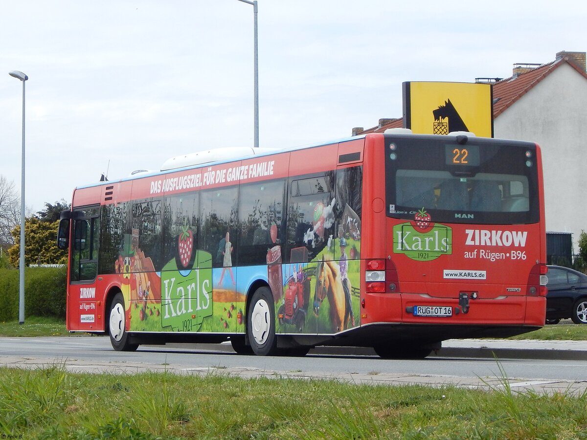 MAN Lion's City der Oppermann Transporte aus Deutschland in Sassnitz. 