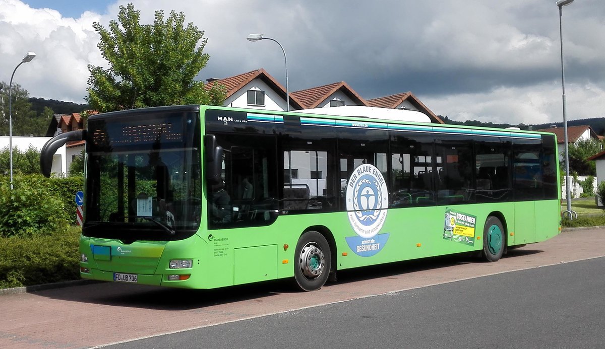 MAN Lion`s City von  Rhn Energie  steht im Juni 2018 in Hilders/Rhn