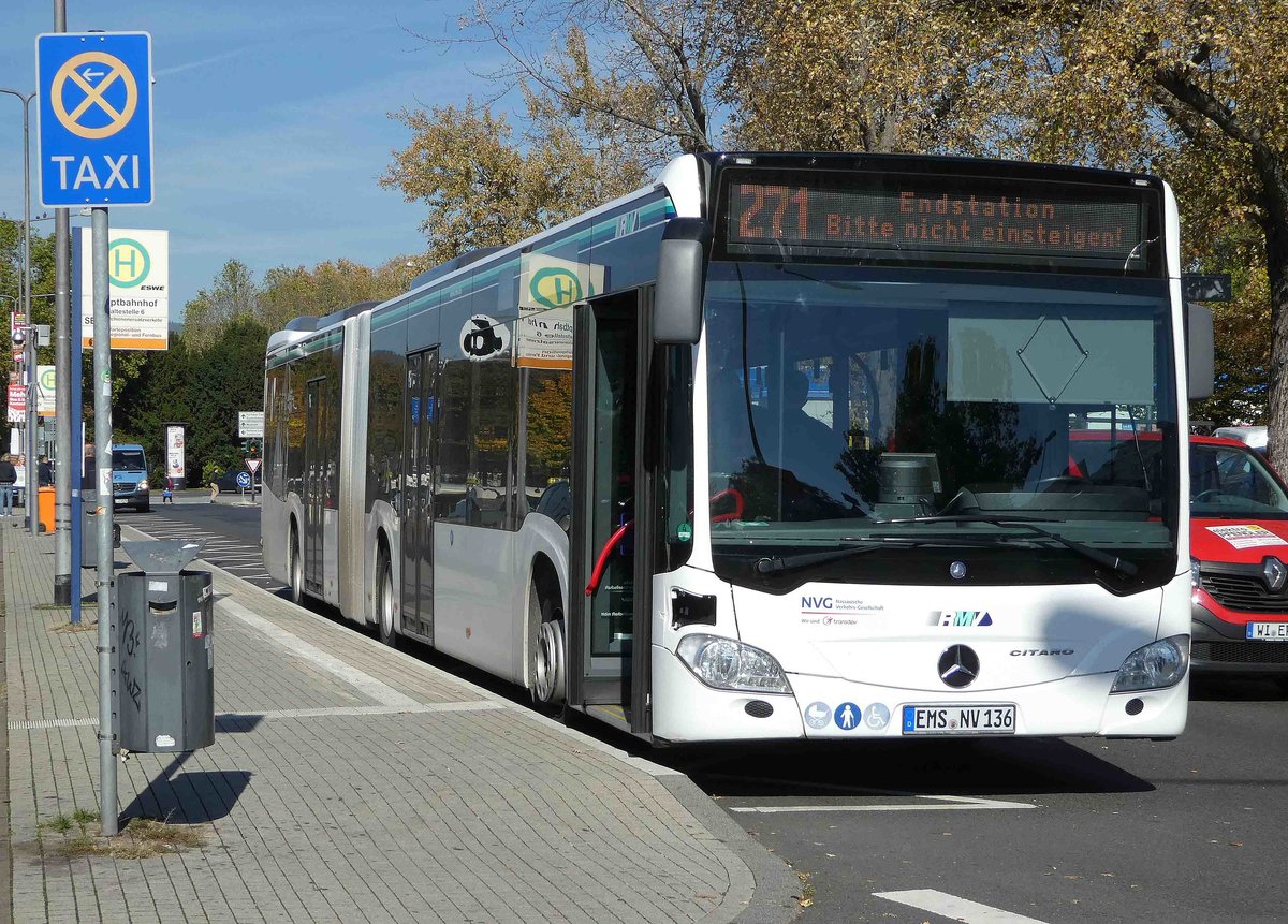 MB Citaro Citaro III (C2) der NVG steht am Hbf Wiesbaden im Oktober 2018