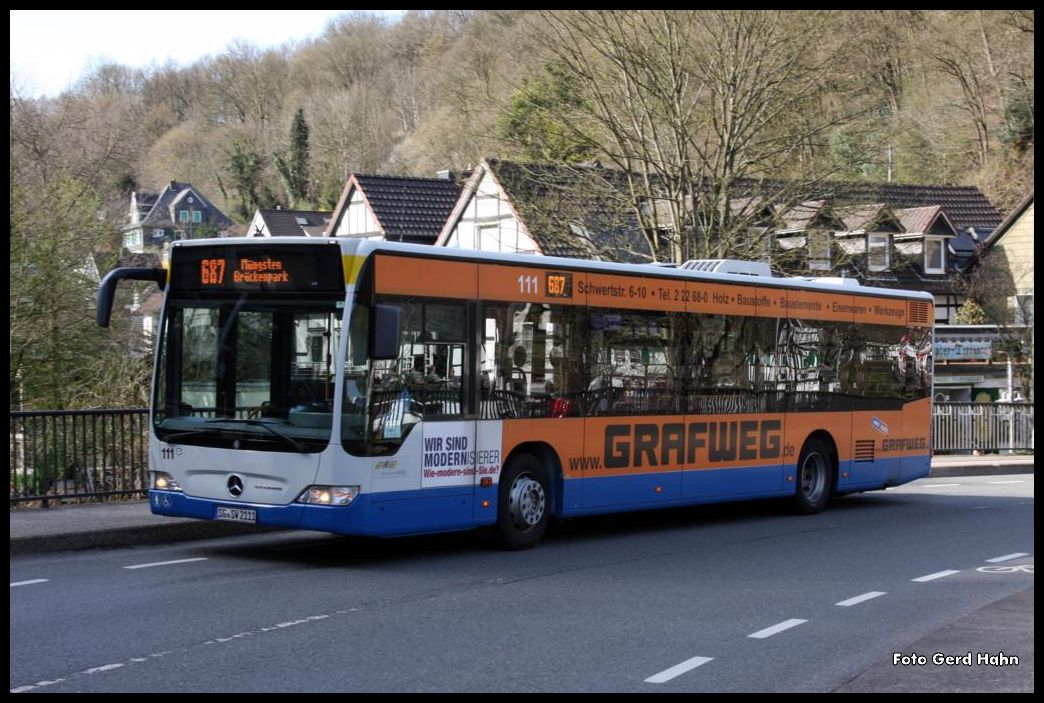 Mercedes Citaro der Stadtwerke Solingen h�lt am 12.5.2015 auf der Fahrt zur Solinger Innenstadt im Stadtteil Burg.