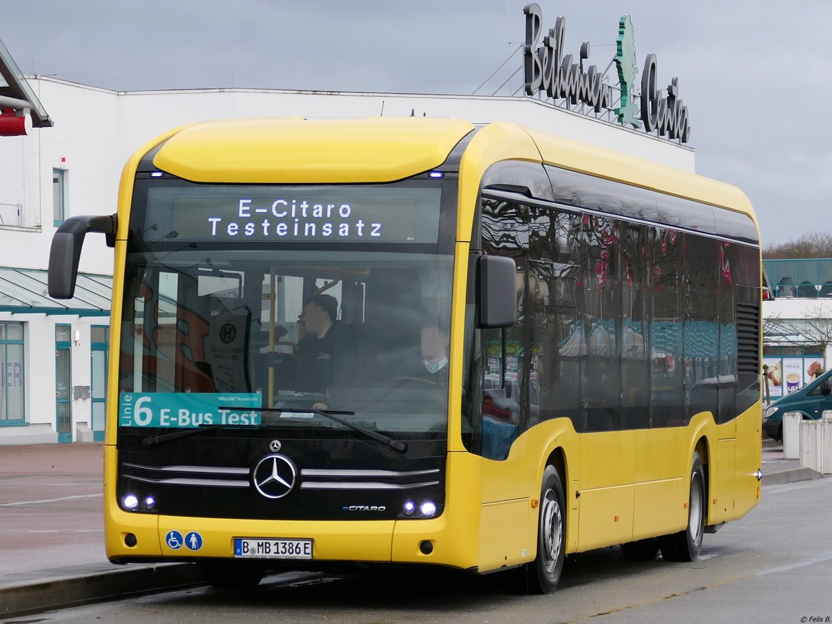 Mercedes eCitaro Vorführwagen zum Test bei den Neubrandenburger Verkehrsbetrieben in Neubrandenburg am 12.02.2020