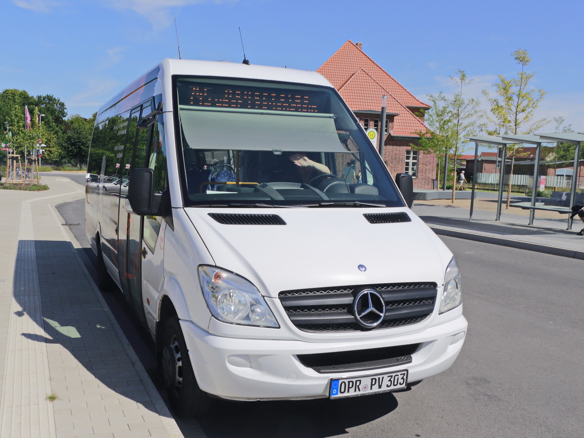 Mercedes Sprinter der Ostprignitz-Ruppiner Personenverkehrsgesellschaft in Wittstock (Dosse) am 24. Juli 2019.