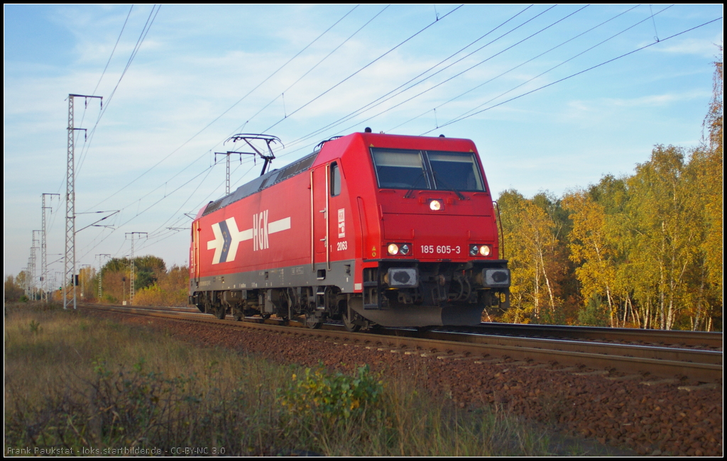 RHC 2063 / 185 605 am 22.10.2013 solo in der Berliner Wuhlheide unterwegs (NVR-Nummer 91 80 6185 605-3 D-RHC)