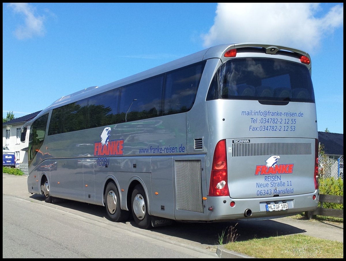 Scania Irizar von Franke-Reisen aus Deutschland im Gewerbegebiet Sassnitz.