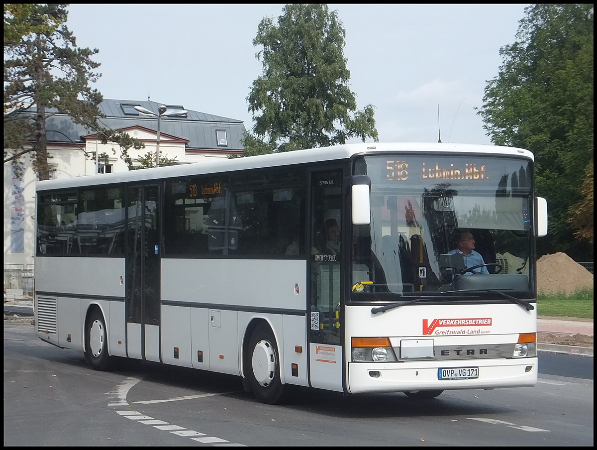 Setra 315 UL der Verkehrsbetrieb Greifswald-Land GmbH in Greifswald.