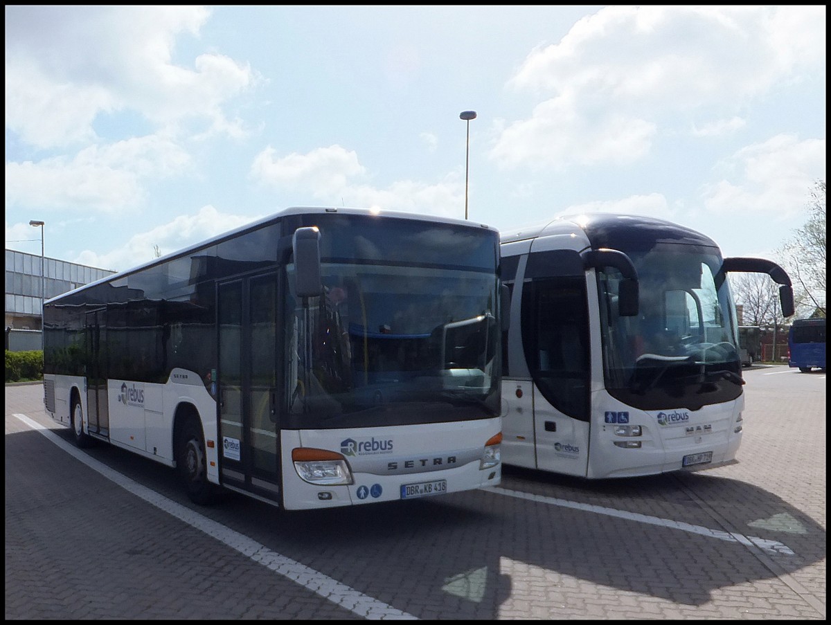 Setra 415 NF und MAN Lion's Regio von Regionalbus Rostock in Rostock.