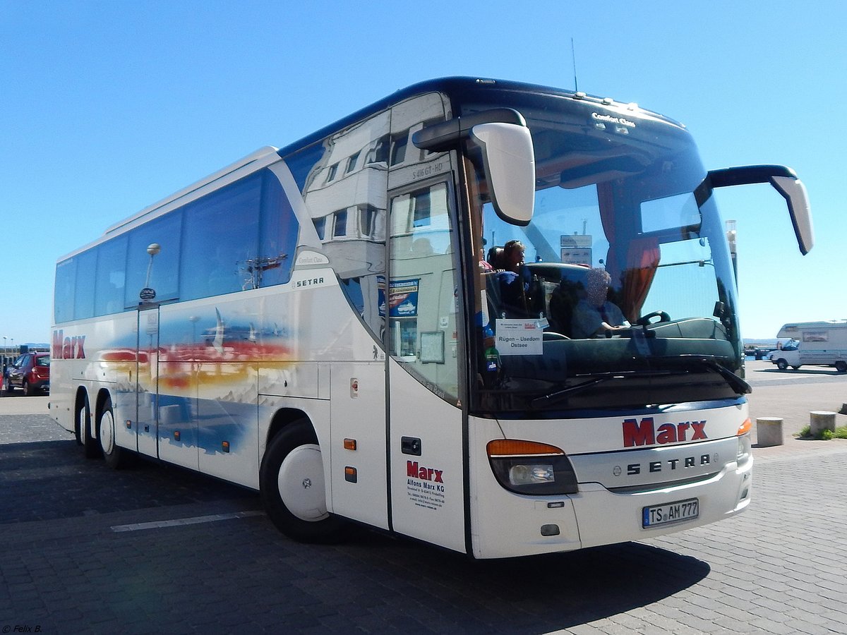 Setra 416 GT-HD von Marx aus Deutschland im Stadthafen Sassnitz.