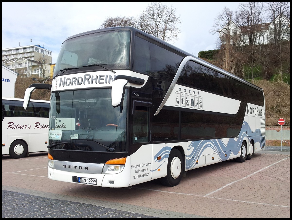 Setra 431 DT von Nordrhein aus Deutschland im Stadthafen Sassnitz.