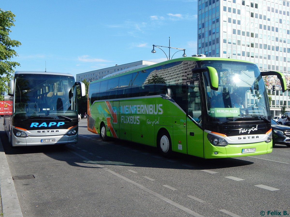 Setra 516 HD von Rapp aus Deutschland und Setra 516 HD von Flixbus/Prima Klima Reisen aus Deutschland in Berlin.