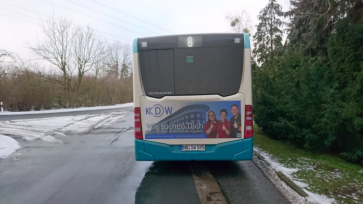 ....Stadtwerke Neubrandenburg der Citaro NB SW 595 auf der Linie 8 am Waldfriedhof (Januar 2017)