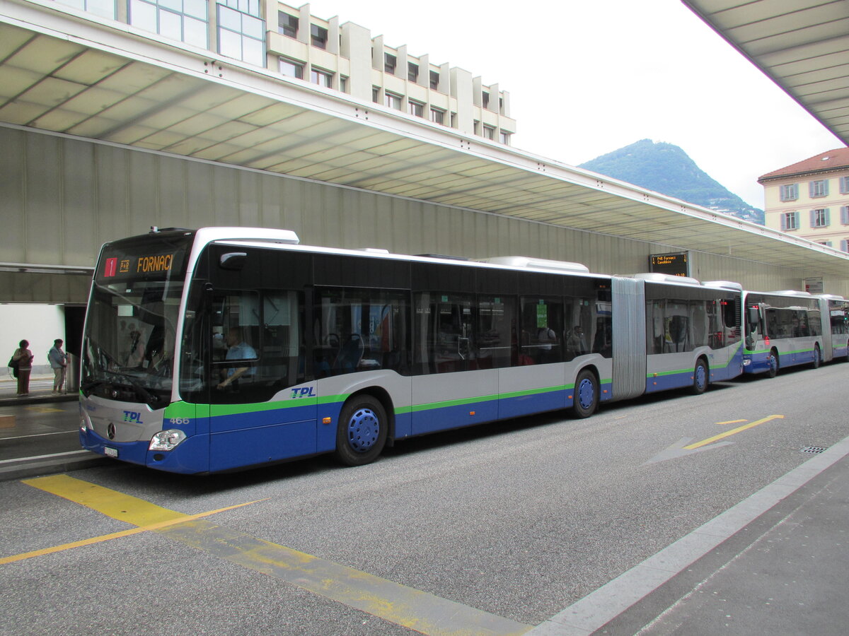 TPL – Mercedes Citaro Nr. 466 (Baujahr 2023) steht am gro�en Busbahnhof Centro in Lugano am 14.6.24