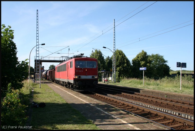 155 042-5 ohne Logo/Beschriftung mit einem gemischtem Güterzug (Marquardt, 17.06.2009 - Update: 23.09.2014 bei Bender zerlegt).