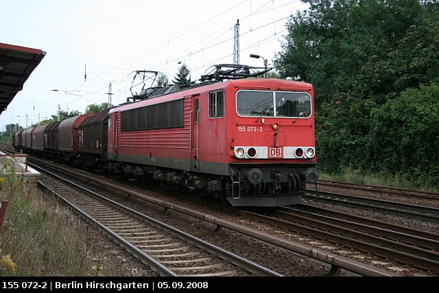 DB 155 072-2 mit recht kurzem Güterzug (Berlin Hirschgarten, 05.09.2008)