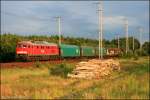 DB Schenker 232 502-5 im letzten Abendlicht mit einem gemischtem Güterzug (gesichtet Berlin Wuhlheide 20.06.2009)