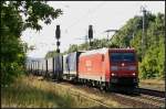 RAILION Logistics 185 077-5 mit dem  Walter -Zug Richtung Genshagener Kreuz (NVR-Nummer: 91 80 6185 077-5 D-DB, DB Schenker Rail Deutschland AG, gesichtet Nuthetal-Saarmund 19.08.2009)