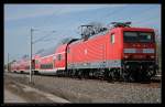 DB 114 009-4 mit dem RE5 nach Rostock Hbf (Berlin Pankow-Heinersdorf 20.04.2010 - Update: nach Brandschaden 07/2011 in Bln.-Lichtenberg abgestellt - 09/2011: �berstellt nach Dessau Aw)
