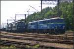 PKP Cargo ET41-181 / 3 160 263 steht am 09.07.2013 mit einem sehr langen Zug Eaos-Wagen neben drei Loks der Baureihe ET22 in Kostrzyn unterer Bereich