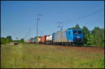 ITL 185 524-6 fuhr mit einem Containerzug am 27.05.2017 durch die Berliner Wuhlheide