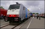 186 105 in Diensten der Rurtalbahn zeigt sich interessierten Besuchern (NVR-Nummer 91 80 6186 105-3 D-Rpool, ex Pfalzbahn, ex Lokomotion; INNOTRANS 2010 Berlin 21.09.2010)