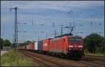 DB Schenker 189 016-9 mit einem Containerzug am 24.07.2012 in Nuthetal-Saarmund