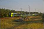 Auf Testfahrt waren die beiden Triebzge ET 6.03 / 1430 038 und 1430 002 vom Typ Stadler Flirt3 der Nordbahn Eisenbahngesellschaft (NBE) am 17.09.2014 in der Berliner Wuhlheide